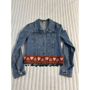 Vintage 90s Embroidered Beaded Jacket Women’s Small Lightwash Hippie Boho Unique